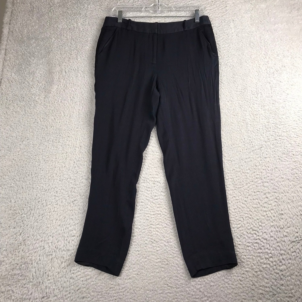 Kate Spade Live Colorfully Dress Pants Women 6 Navy Silk Tuxedo Stripe Ankle Fit